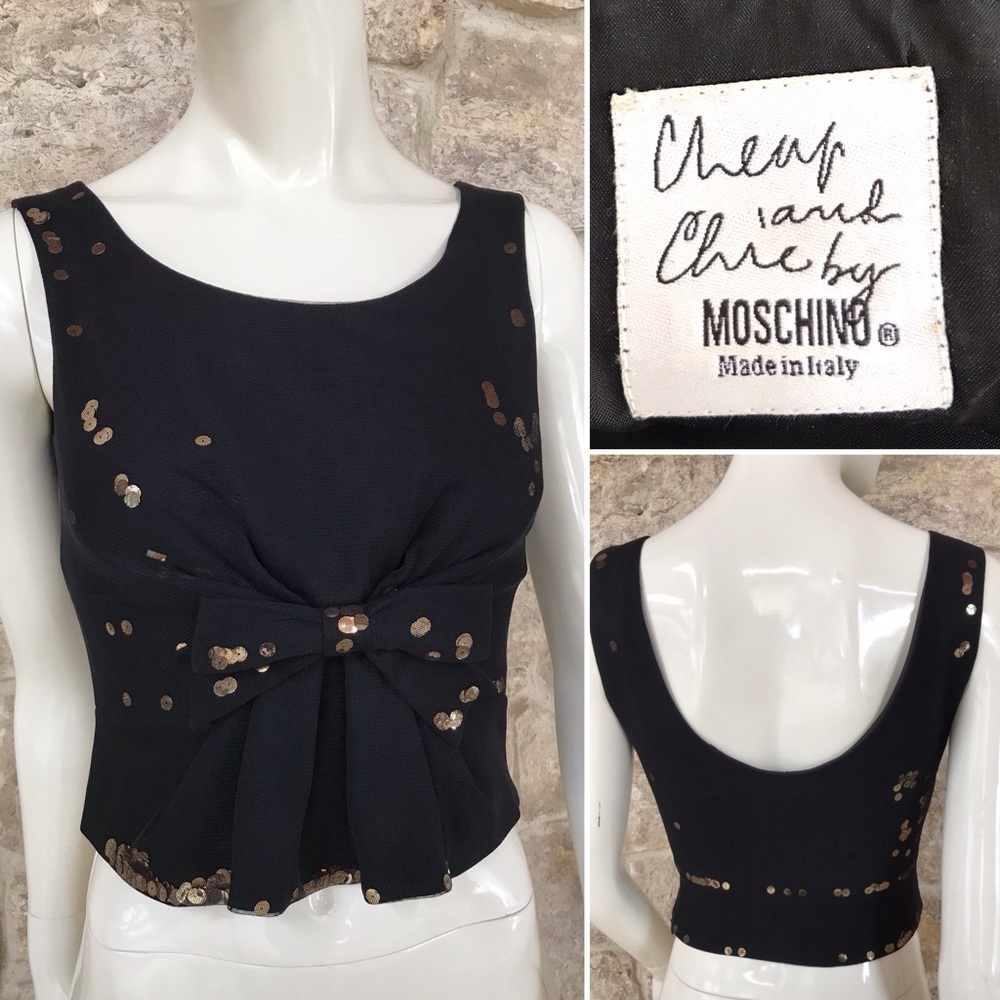 Vintage 1990s Moschino Cheap & Chic Free Floating Sequins under Mesh Top XXS/XS